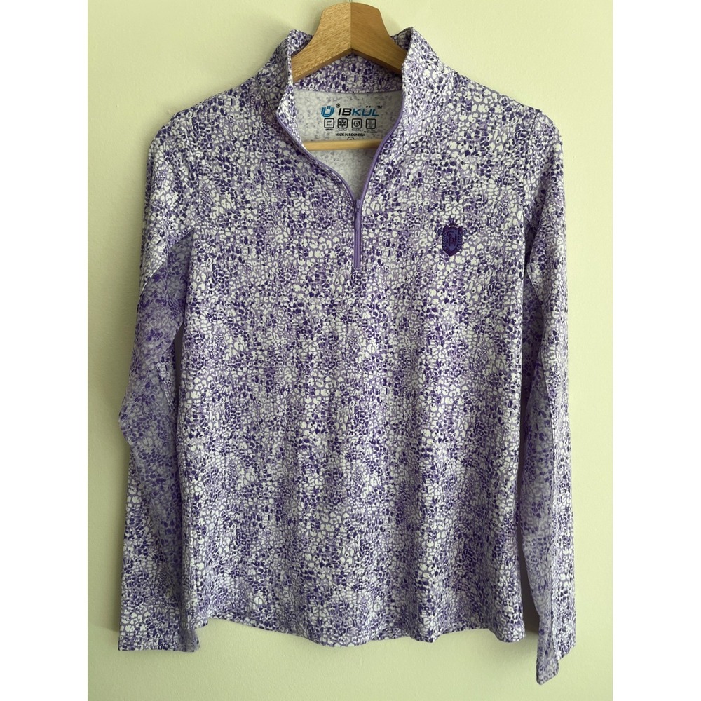 IBKUL Quarter Zip Long Sleeve Athletic Top Small Purple White Golf Tennis